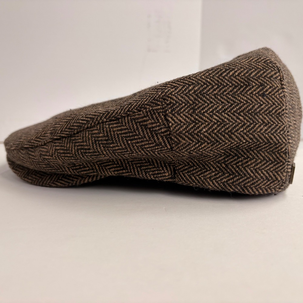 Brixton Brood Newsboy Snap Cap Brown Herringbone Wool Blend Hat Large 7.5 60cm